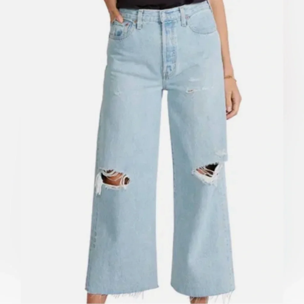 NWOT ETICA DEVON HIGH WAIST WIDE LEG DISTRESSED JEANS SIZE 30 - Picture 3 of 10